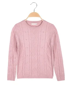 Pink Baby Maglione a treccia da bambina con sciarpa
