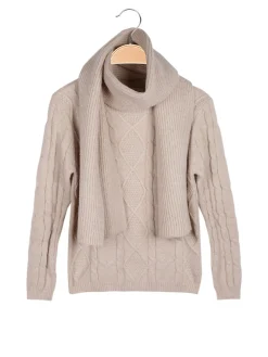 Pink Baby Maglione a treccia da bambina con sciarpa