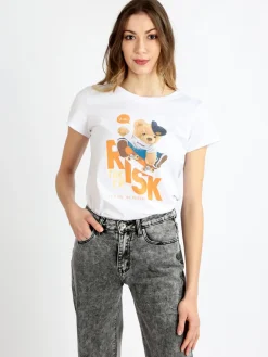 Pink Black T-shirt donna in cotone con stampa