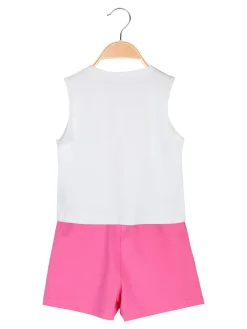 Pink Girl Completo corto da bambina 2 pezzi top e shorts con micro borchie - fucsia