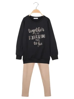 Pink Girl Completo 2 pezzi da bambina con felpa e leggings in pile - nero