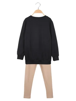 Pink Girl Completo 2 pezzi da bambina con felpa e leggings in pile - nero