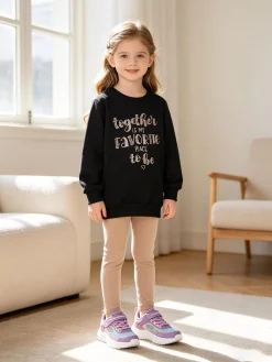 Pink Girl Completo 2 pezzi da bambina con felpa e leggings in pile - nero