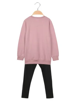 Pink Girl Completo 2 pezzi da bambina con felpa e leggings in pile - rosa