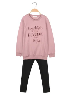 Pink Girl Completo 2 pezzi da bambina con felpa e leggings in pile - rosa