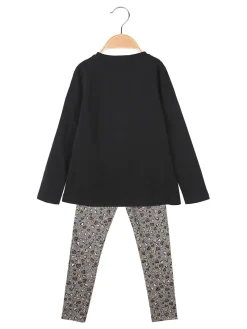 Pink Girl Completo 2 pezzi da bambina con maglietta e leggings cuori - nero