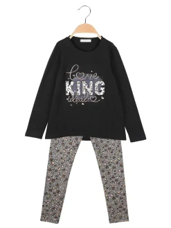 Pink Girl Completo 2 pezzi da bambina con maglietta e leggings cuori - nero