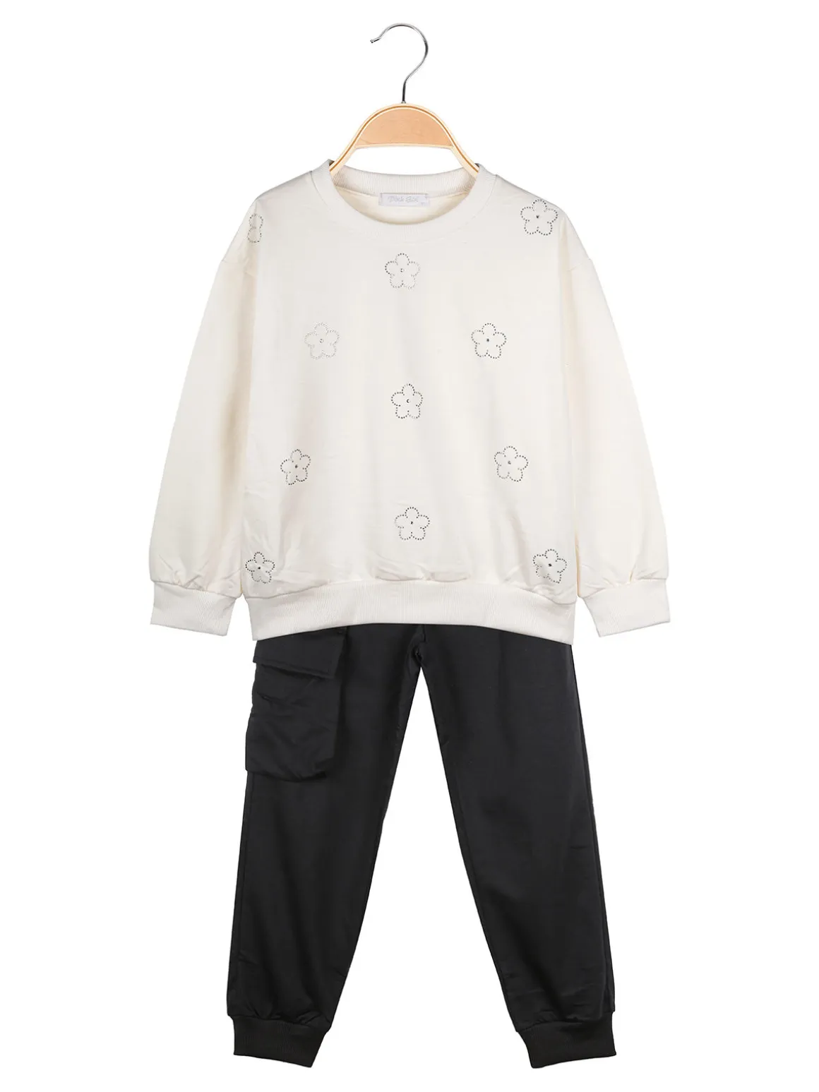 Pink Girl Completo 2 pezzi da bambina con felpa e pantalone - panna