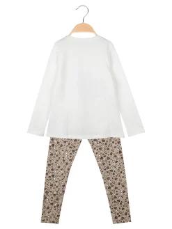 Pink Girl Completo 2 pezzi da bambina con maglietta e leggings cuori - bianco