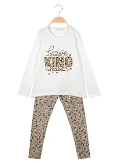 Pink Girl Completo 2 pezzi da bambina con maglietta e leggings cuori - bianco