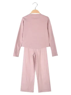 Pink Girl Completo 2 pezzi da bambina a coste con cuori di strass - rosa