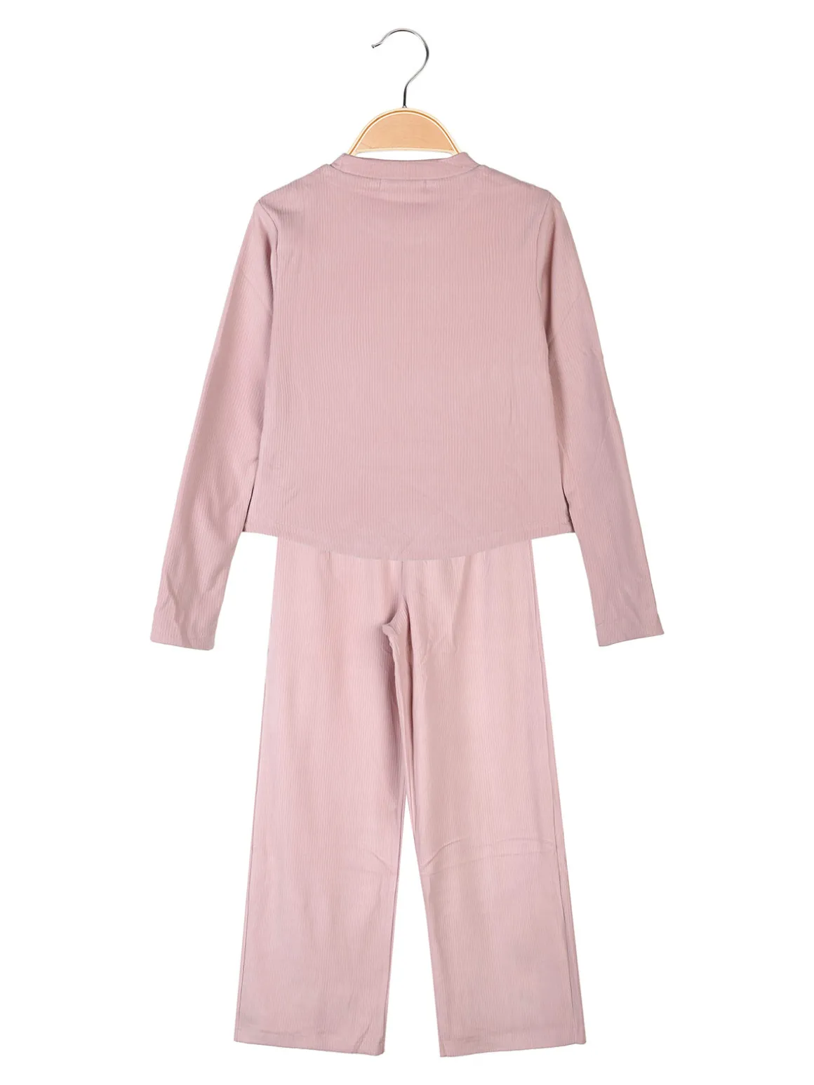 Pink Girl Completo 2 pezzi da bambina a coste con cuori di strass - rosa