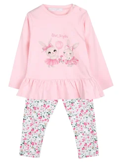 Pink Girl Completo 2 pezzi da neonata con leggings floreali - rosa
