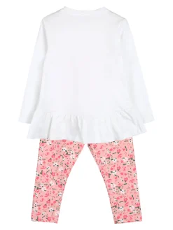 Pink Girl Completo 2 pezzi da neonata con leggings floreali - bianco