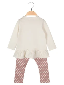 Pink Girl Completo 2 pezzi da neonata con maglietta orsacchiotti e leggings a fiori - panna