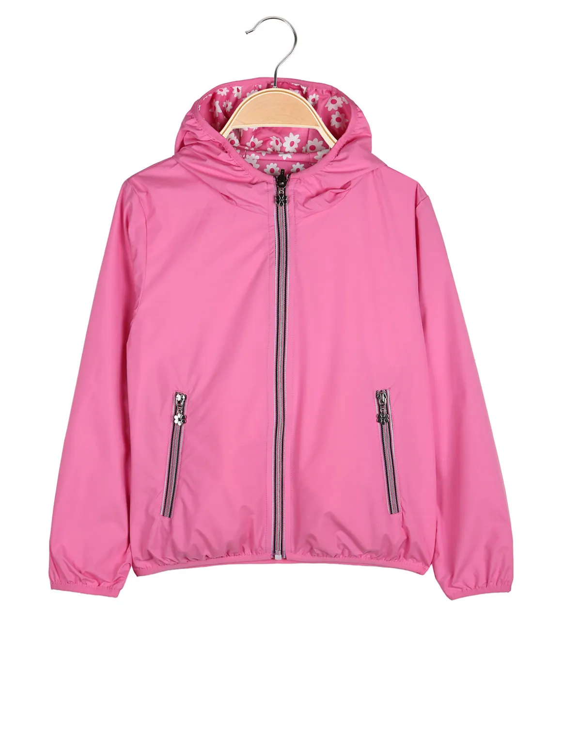 Pink Girl Giacca a vento da bambina doubleface con cappuccio - fucsia