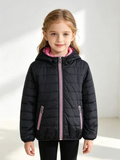 Pink Girl Giubbino reversibile da bambina con cappuccio e zip - blu scuro