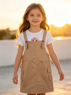 Pink Rabbit Abito a salopette da bambina con t-shirt