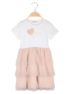 Pink Rabbit Abito da bambina a maniche corte con gonna a balze in tulle