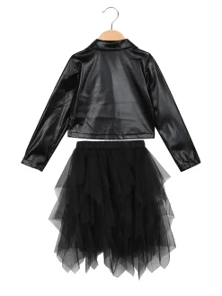 Pink Rabbit Completo da bambina con giacca in ecopelle + t-shirt e gonna in tulle