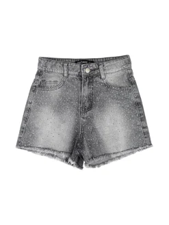 Pink Rabbit Shorts da ragazza in jeans con micro borchie - nero