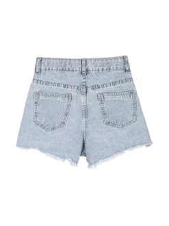 Pink Rabbit Shorts in jeans da bambina sfrangiati con micro borchie - ghiaccio