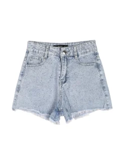 Pink Rabbit Shorts in jeans da bambina sfrangiati con micro borchie - ghiaccio