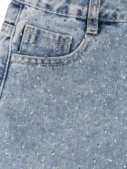 Pink Rabbit Shorts in jeans da bambina sfrangiati con micro borchie - jeans