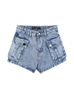 Pink Rabbit Shorts in jeans da bambina a vita alta