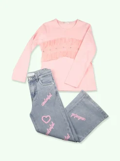 Pink Shell Jeans baggy da bambina con ricami - jeans