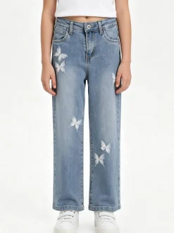Pink Shell Jeans da bambina a gamba dritta con micro borchie e strass - jeans