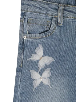 Pink Shell Jeans da bambina a gamba dritta con micro borchie e strass - jeans