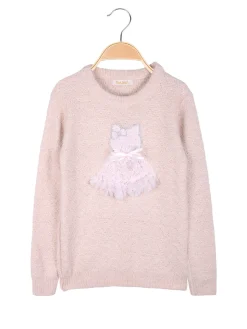 Pink Shell Maglione lurex da bambina con dettaglio in tulle - rosa