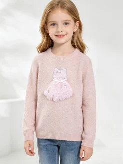 Pink Shell Maglione lurex da bambina con dettaglio in tulle - rosa