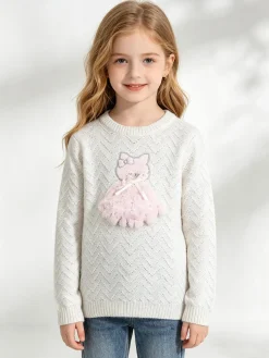 Pink Shell Maglione lurex da bambina con dettaglio in tulle - bianco