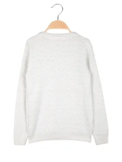 Pink Shell Maglione lurex da bambina con dettaglio in tulle - bianco
