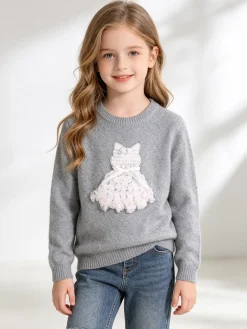 Pink Shell Maglione lurex da bambina con dettaglio in tulle - grigio