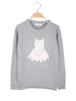 Pink Shell Maglione lurex da bambina con dettaglio in tulle - grigio