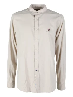 Polo Club Camicia da uomo alla coreana in misto lino e cotone