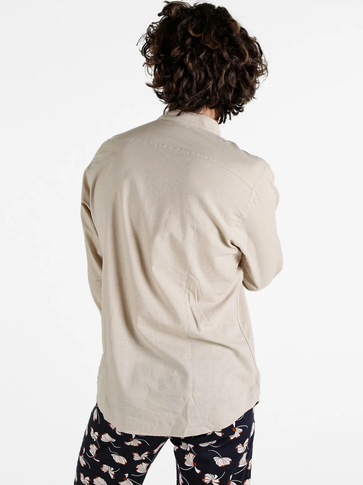 Polo Club Camicia da uomo alla coreana in misto lino e cotone