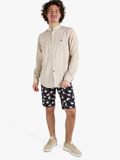 Polo Club Camicia da uomo alla coreana in misto lino e cotone