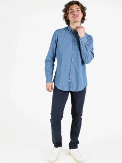 Polo Club Camicia da uomo in jeans a maniche lunghe