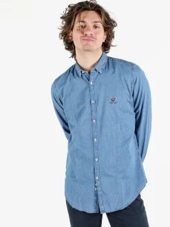 Polo Club Camicia da uomo in jeans a maniche lunghe