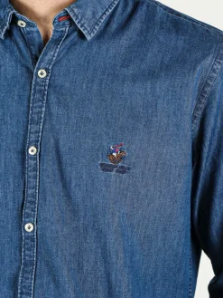 Polo Club Camicia da uomo in jeans a maniche lunghe