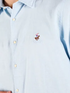 Polo Club Camicia da uomo in misto lino e cotone a maniche lunghe