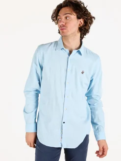 Polo Club Camicia da uomo in misto lino e cotone a maniche lunghe