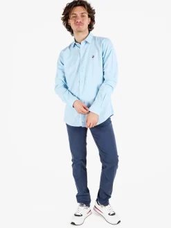 Polo Club Camicia da uomo in misto lino e cotone a maniche lunghe