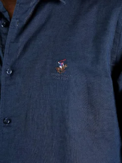 Polo Club Camicia da uomo in misto lino e cotone a maniche lunghe