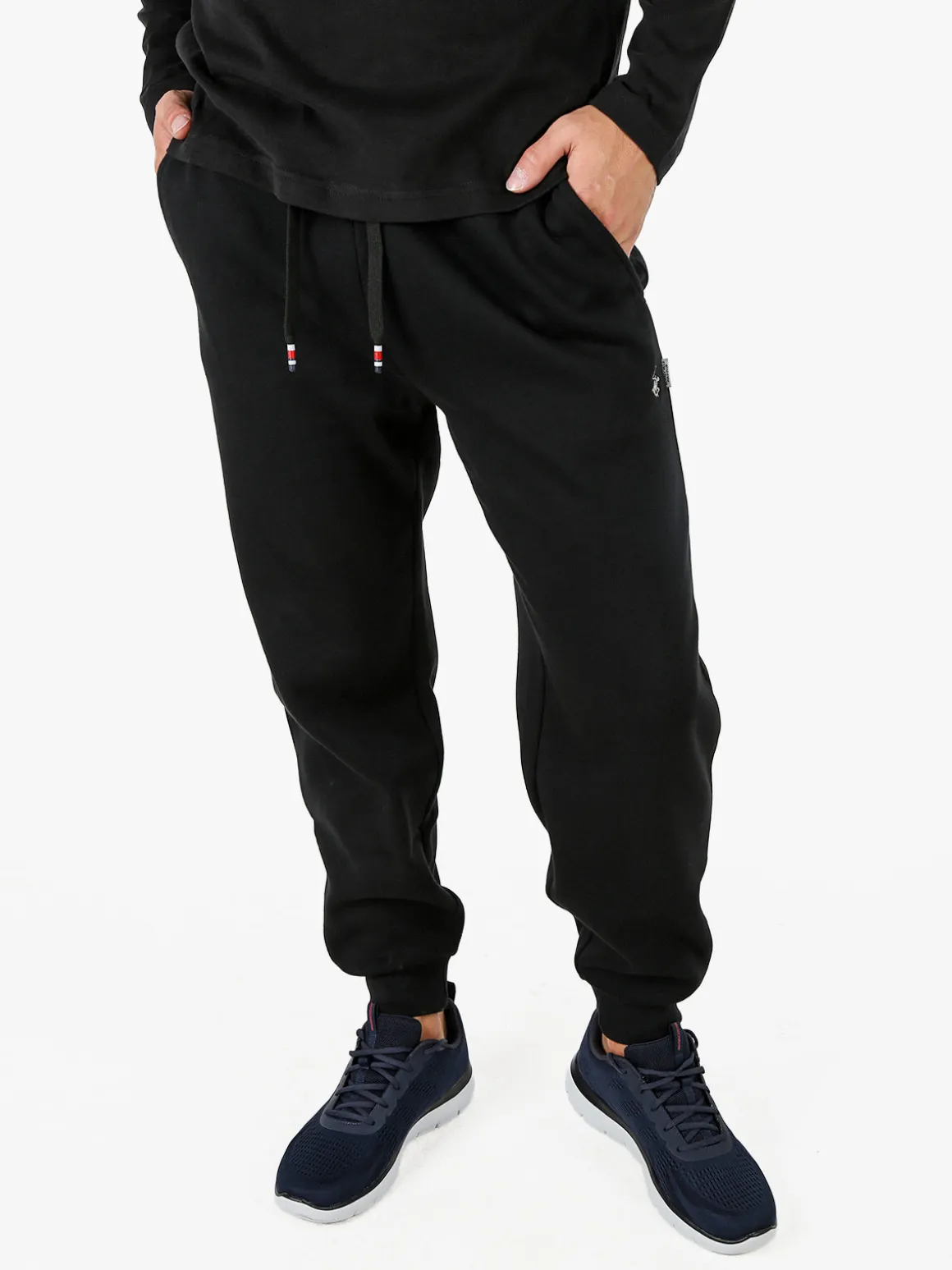Polo Club Pantaloni tuta da uomo felpati con polsini - nero