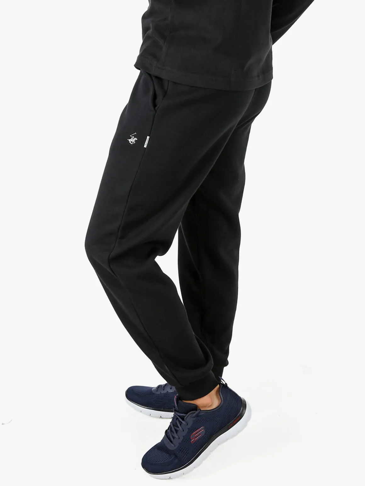Polo Club Pantaloni tuta da uomo felpati con polsini - nero